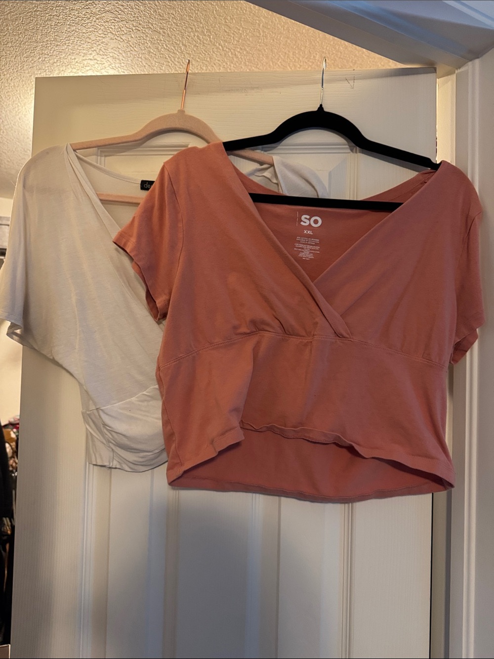 SO Cropped V-Neck Tee in Dusty Rose and Cream